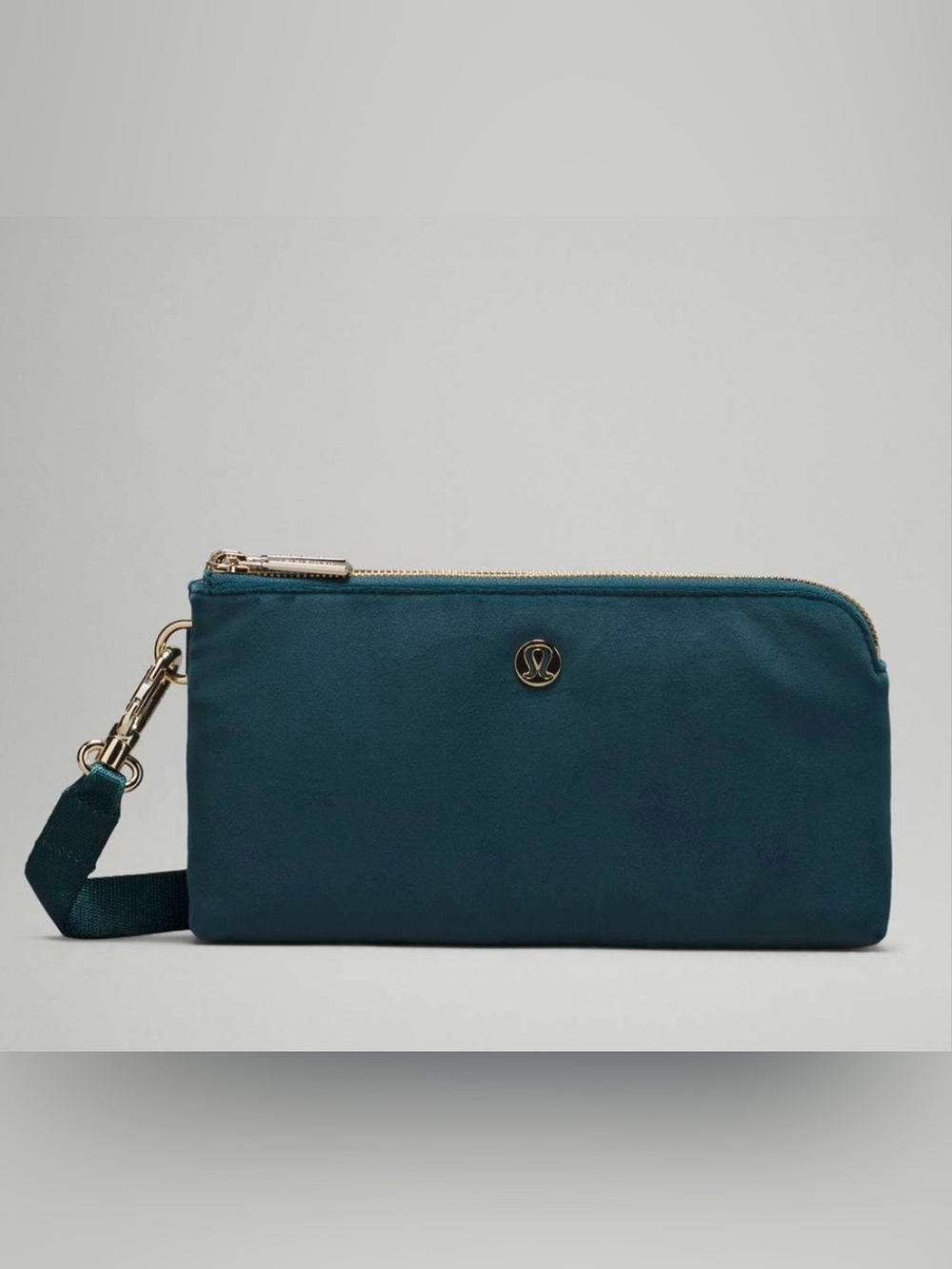 lululemon athletica Teal Zip Wristlet with Gold Accent VELOUR